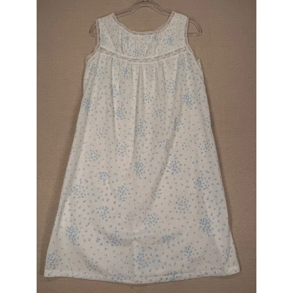 Vintage Sears Women Small Blue Floral Nightgown and Robe Set Lace Trim White